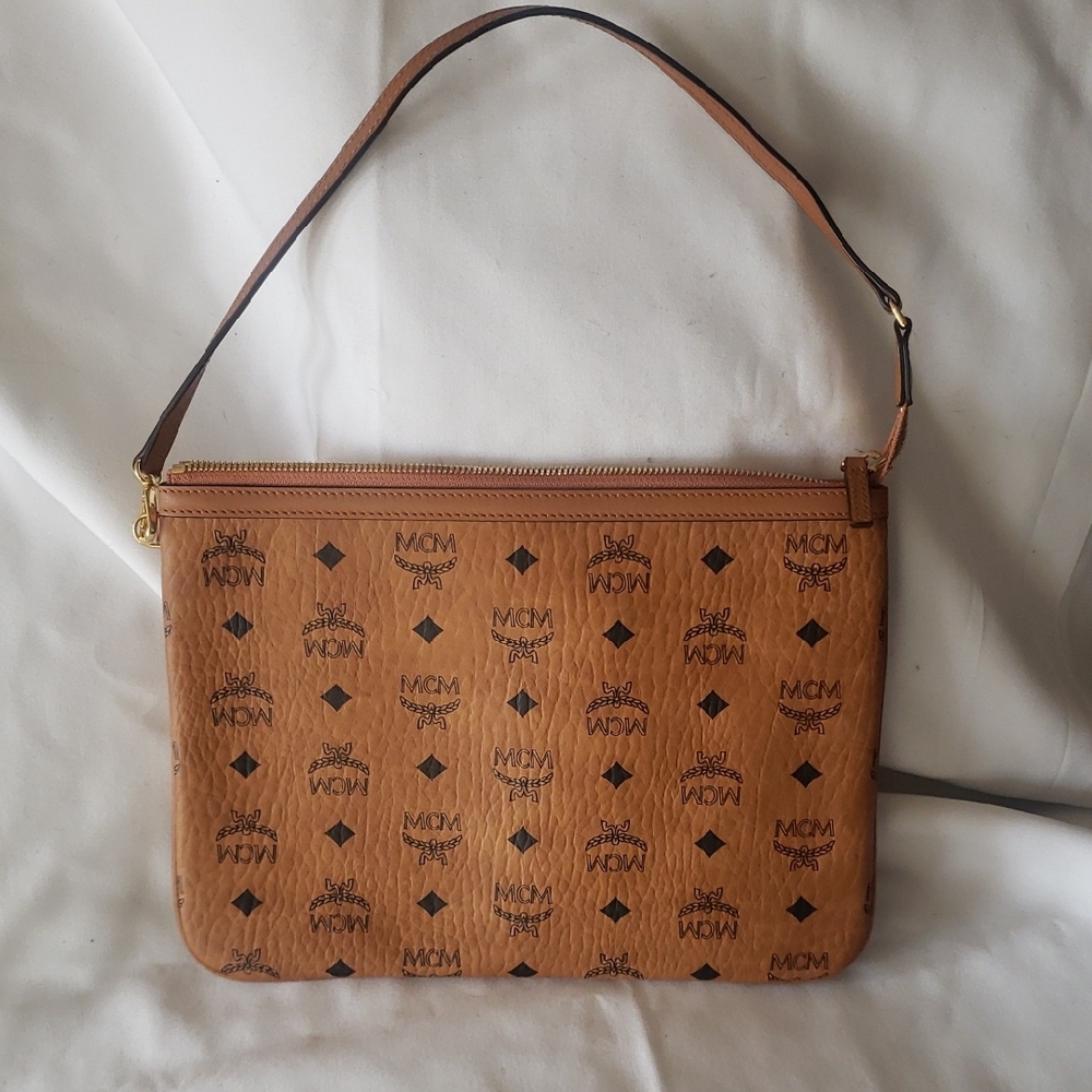 MCM Tan Monogram Clutch Bag